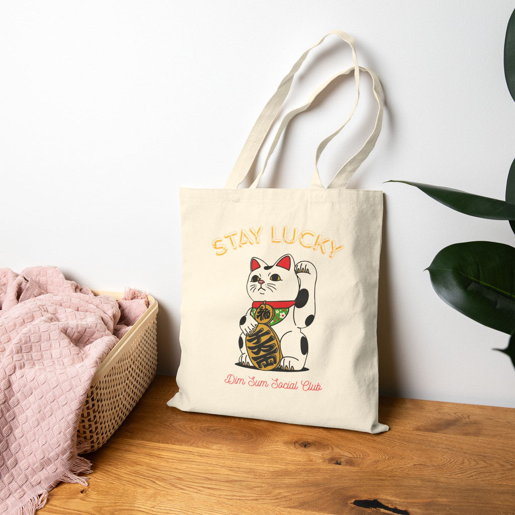 Chinese New Year Lucky Cat Canvas Tote| Lunar New Year Reusable Bag