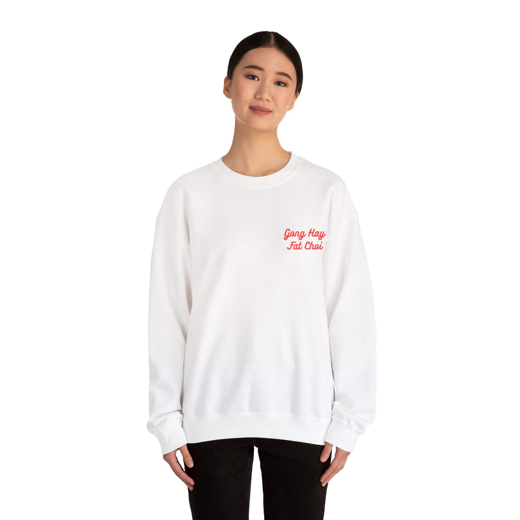 Chinese New Year White Gong Hay Fat Choi Embroidered Sweatshirt